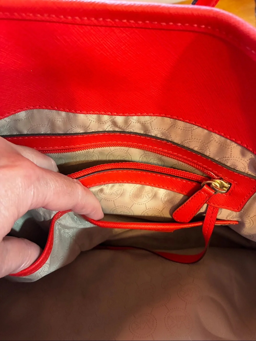 Michael Kors Bright Coral Pink  Leather Tote with Gold-Tone Hardware